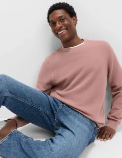 Pure Cotton Textured Crew Neck Jumper