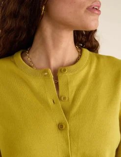 Pure Cotton Textured Crew Neck Cardigan