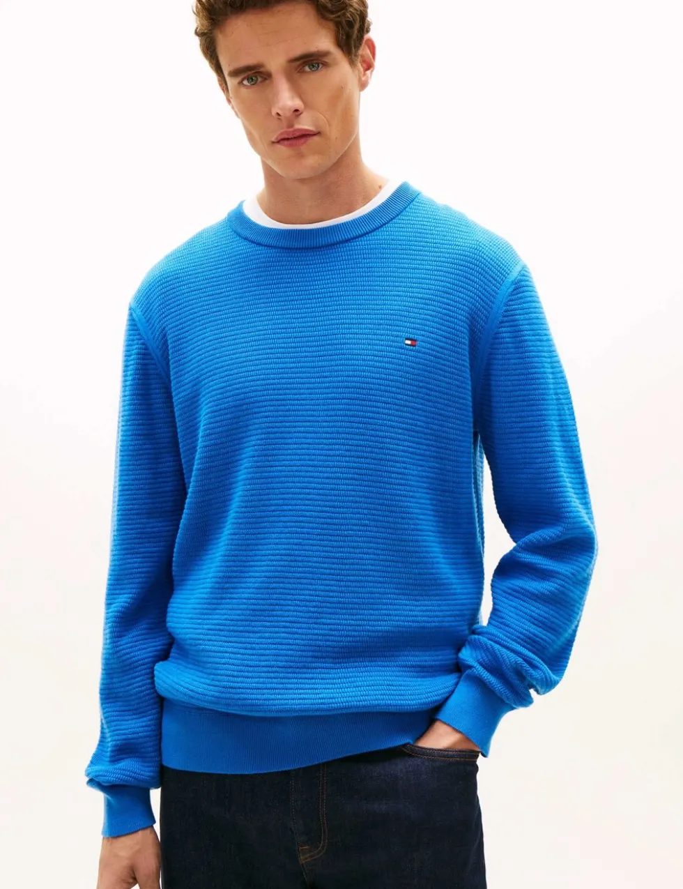 Pure Cotton Textured Crew Neck Jumper