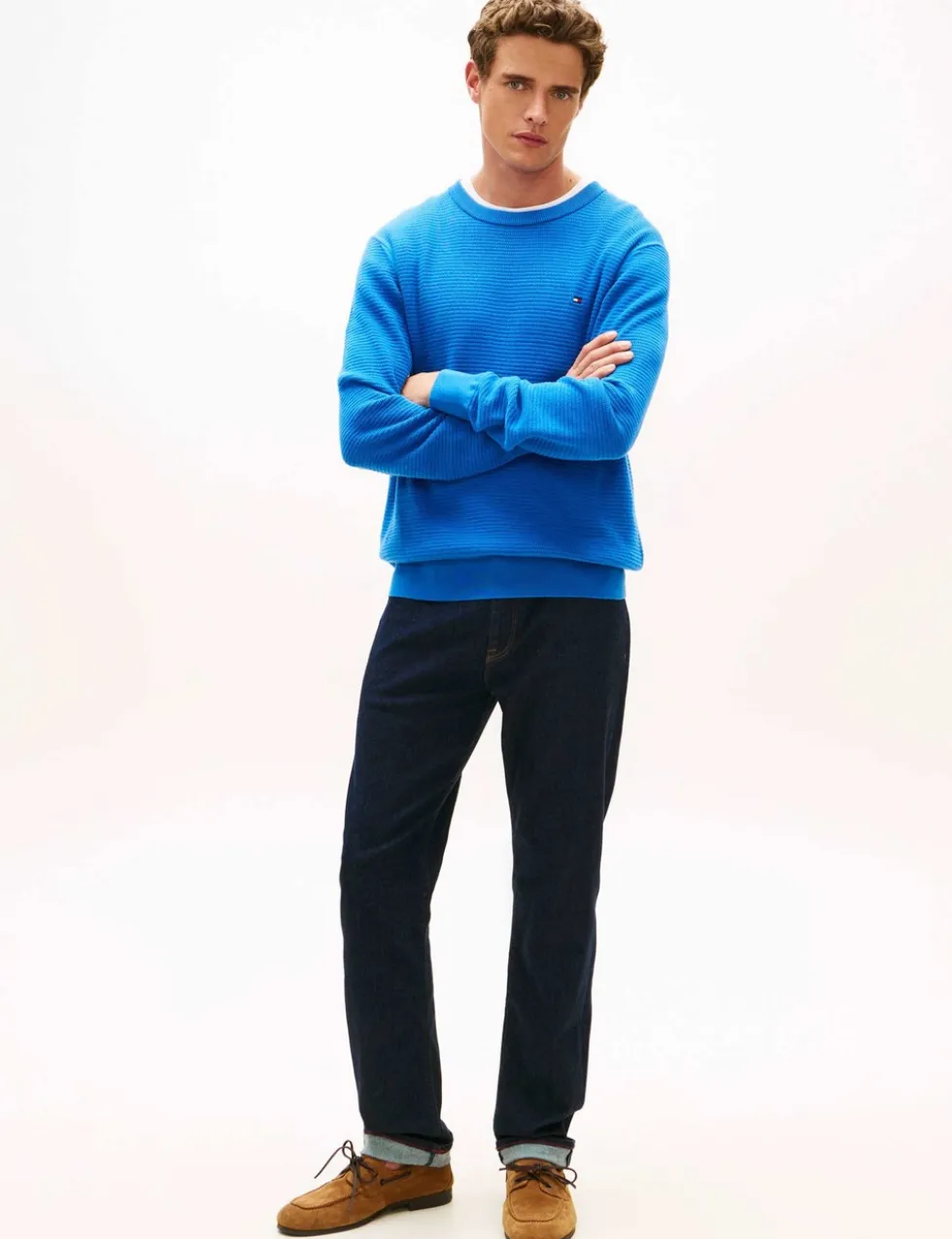 Pure Cotton Textured Crew Neck Jumper