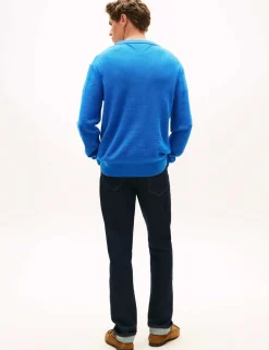 Pure Cotton Textured Crew Neck Jumper