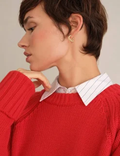 Pure Cotton Textured Crew Neck Jumper