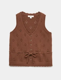 Pure Cotton Textured Cropped Knitted Vest