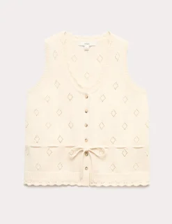 Pure Cotton Textured Cropped Knitted Vest