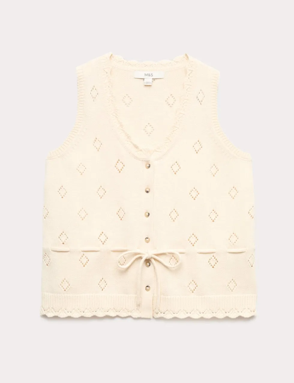 Pure Cotton Textured Cropped Knitted Vest