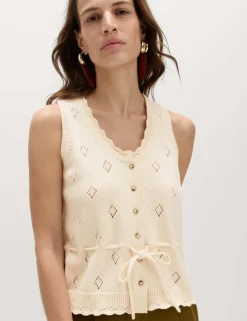 Pure Cotton Textured Cropped Knitted Vest
