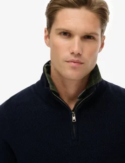 Pure Cotton Textured Half Zip Jumper
