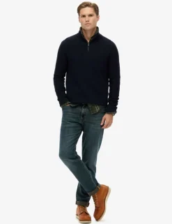 Pure Cotton Textured Half Zip Jumper