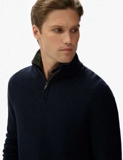 Pure Cotton Textured Half Zip Jumper