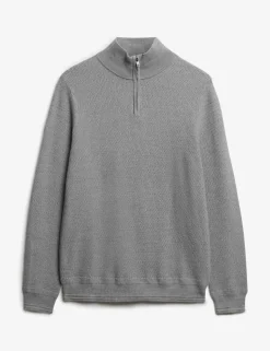 Pure Cotton Textured Half Zip Jumper