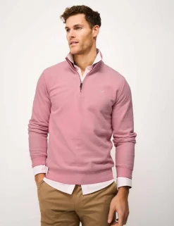 Pure Cotton Textured Half Zip Jumper