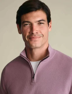 Pure Cotton Textured Half Zip Jumper