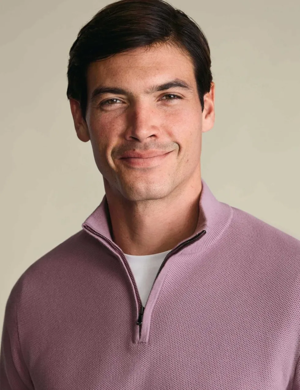 Pure Cotton Textured Half Zip Jumper