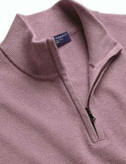 Pure Cotton Textured Half Zip Jumper