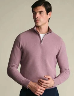 Pure Cotton Textured Half Zip Jumper