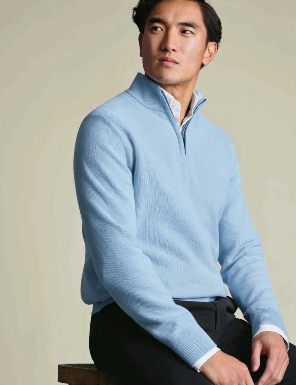 Pure Cotton Textured Half Zip Jumper