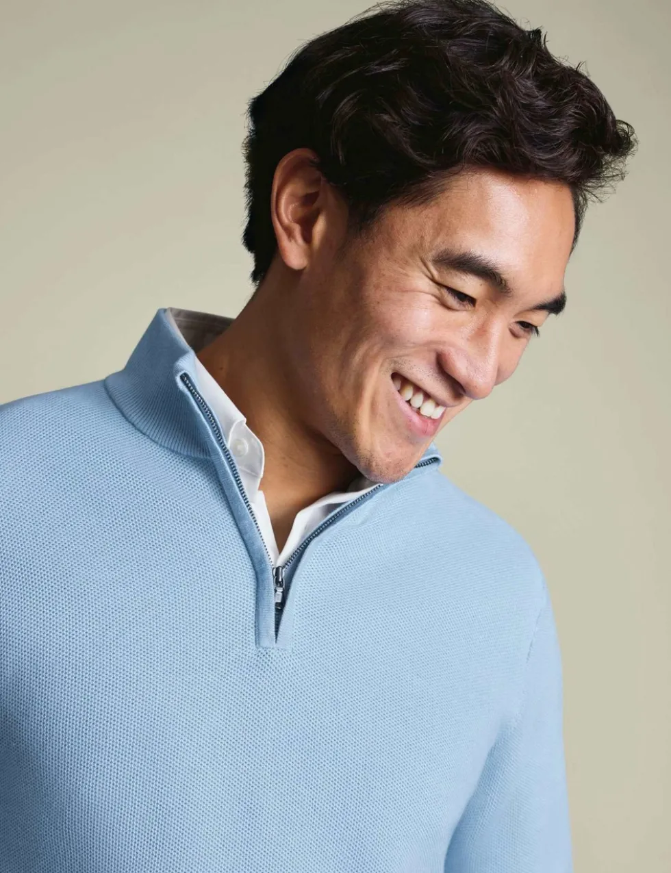 Pure Cotton Textured Half Zip Jumper