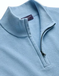Pure Cotton Textured Half Zip Jumper