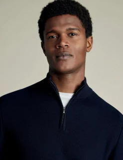 Pure Cotton Textured Half-Zip Jumper