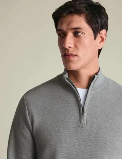 Pure Cotton Textured Half Zip Jumper