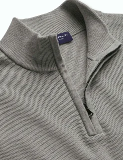 Pure Cotton Textured Half Zip Jumper