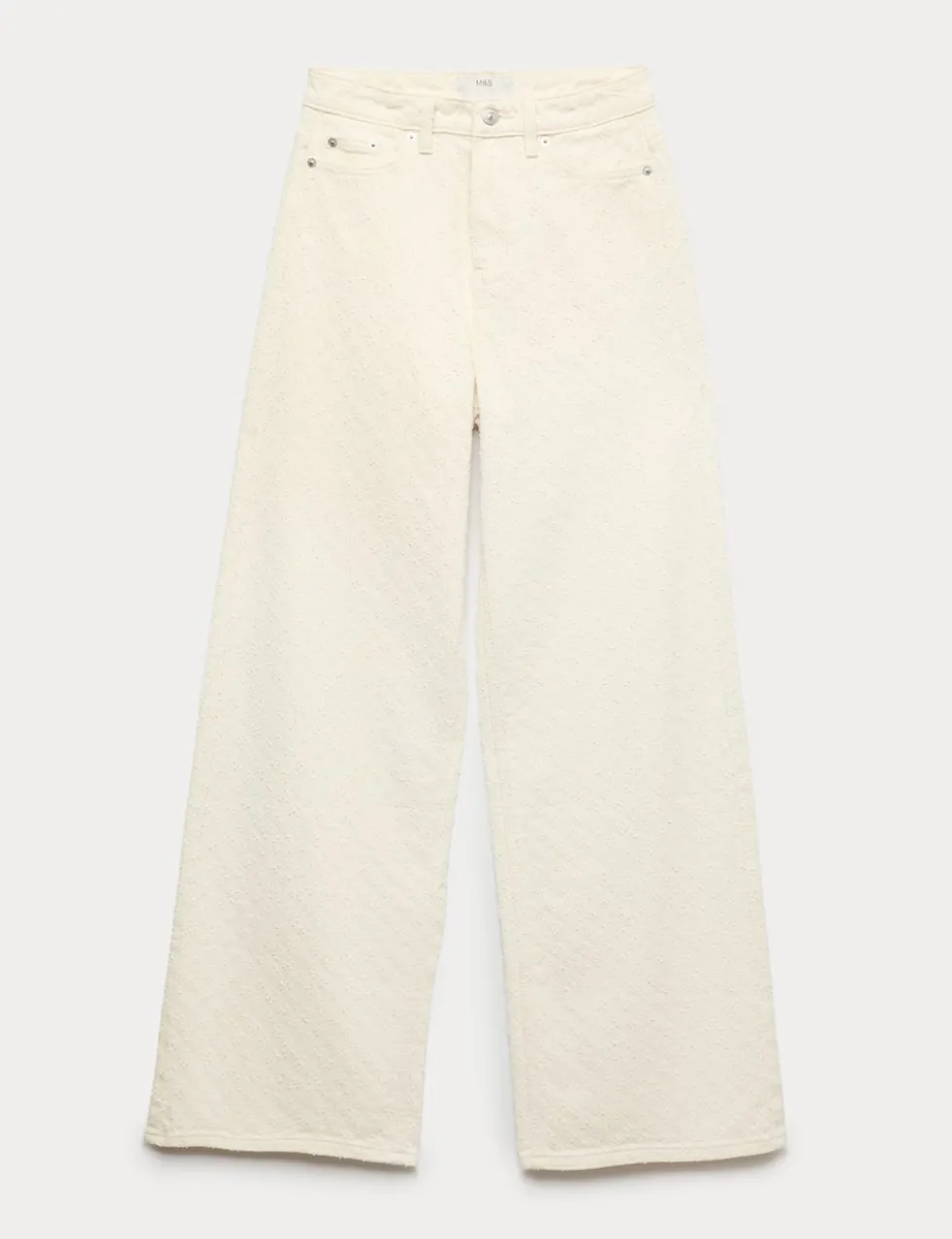 Pure Cotton Textured High Waisted Wide Leg Jeans