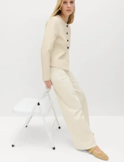 Pure Cotton Textured High Waisted Wide Leg Jeans