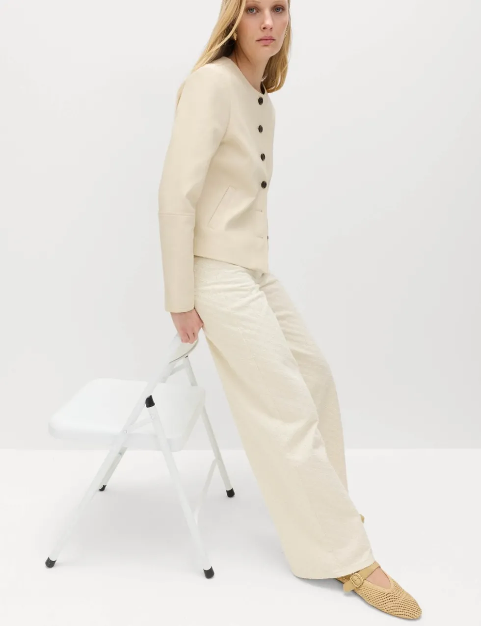 Pure Cotton Textured High Waisted Wide Leg Jeans
