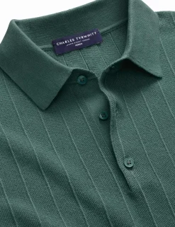 Pure Cotton Textured Knitted Polo Shirt