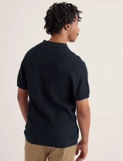 Pure Cotton Textured Knitted Polo Shirt