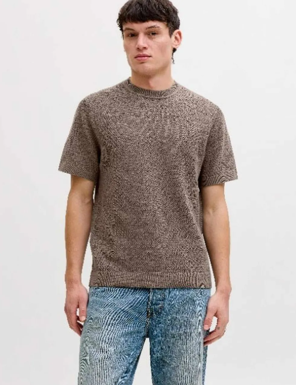 Pure Cotton Textured Knitted Crew Neck
