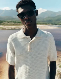 Pure Cotton Textured Knitted Polo Shirt