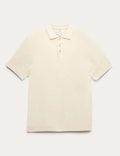 Pure Cotton Textured Knitted Polo Shirt