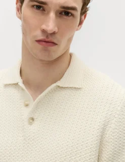Pure Cotton Textured Knitted Polo Shirt