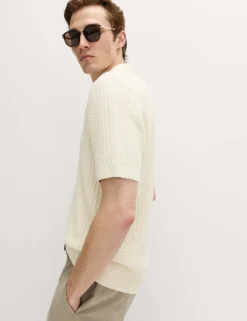 Pure Cotton Textured Knitted Polo Shirt
