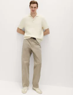 Pure Cotton Textured Knitted Polo Shirt