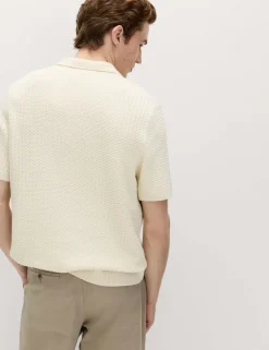 Pure Cotton Textured Knitted Polo Shirt