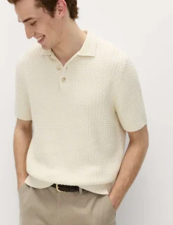 Pure Cotton Textured Knitted Polo Shirt