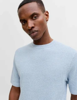 Pure Cotton Textured Knitted Crew Neck