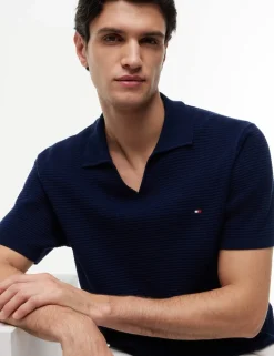 Pure Cotton Textured Knitted Polo Shirt