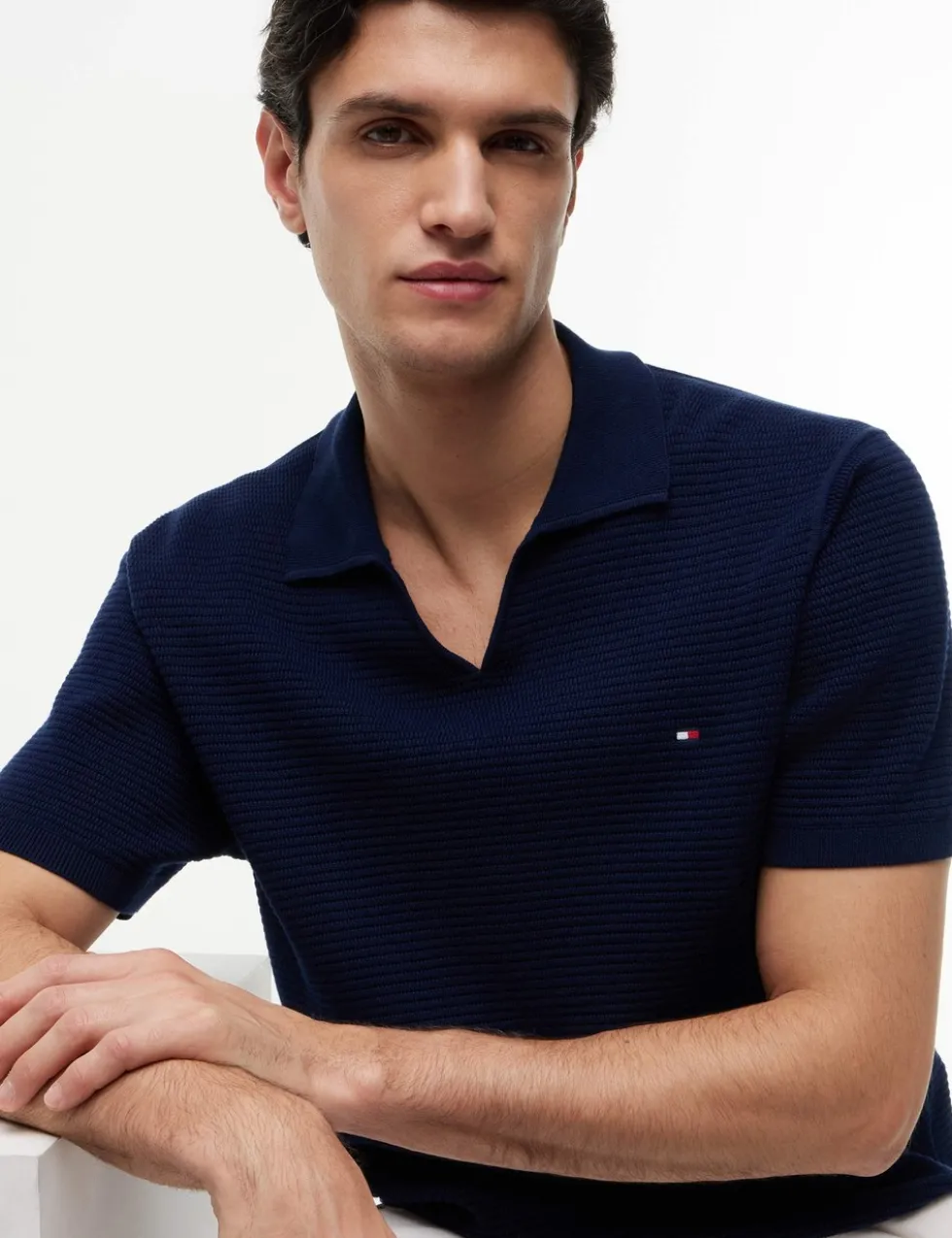 Pure Cotton Textured Knitted Polo Shirt