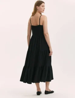 Pure Cotton Textured Midi Tiered Dress