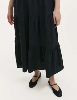 Pure Cotton Textured Midi Tiered Dress