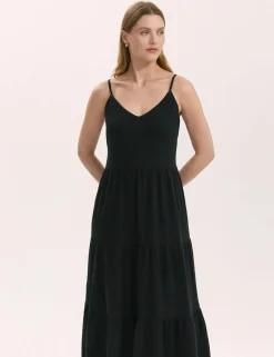 Pure Cotton Textured Midi Tiered Dress