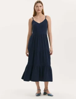 Pure Cotton Textured Midi Tiered Dress