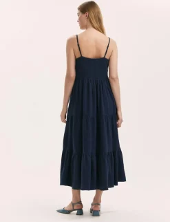 Pure Cotton Textured Midi Tiered Dress