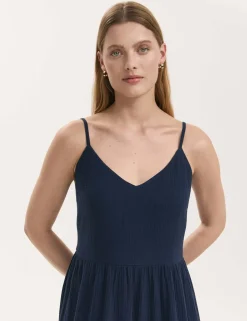 Pure Cotton Textured Midi Tiered Dress