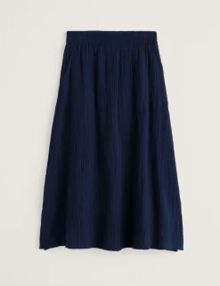 Pure Cotton Textured Midi A-Line Skirt