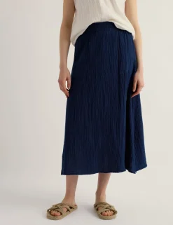 Pure Cotton Textured Midi A-Line Skirt