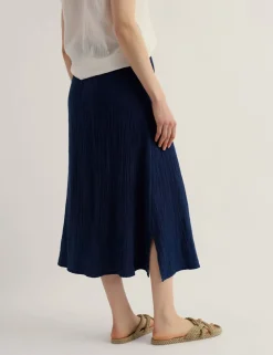 Pure Cotton Textured Midi A-Line Skirt